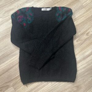 Cambridge Dry Goods Charcoal Sweater with Vibrant Floral Design